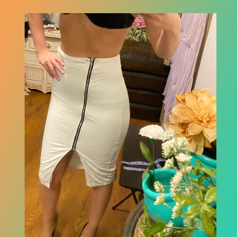 Asymmetrical zipper high waist knee length skirt